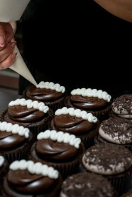 Assortment of gourmet chocolate cupcakes freshly baked at Smallcakes